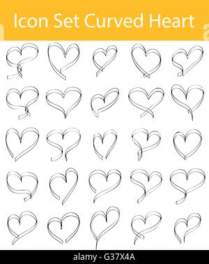 Drawn Doodle Lined Icon Set Curved Hearts with 16 icons for the creative use in graphic design Stock Vector