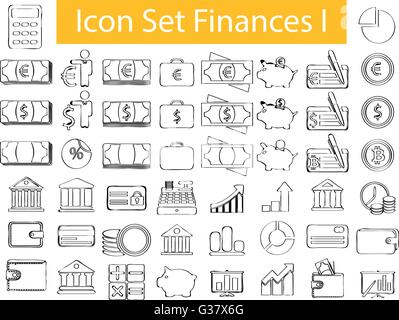 Drawn Doodle Lined Icon Set Finances I with 50 icons for the creative use in graphic design Stock Vector