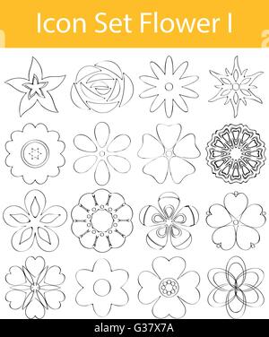 Drawn Doodle Lined Icon Set Flowers I with 16 icons for the creative use in graphic design Stock Vector