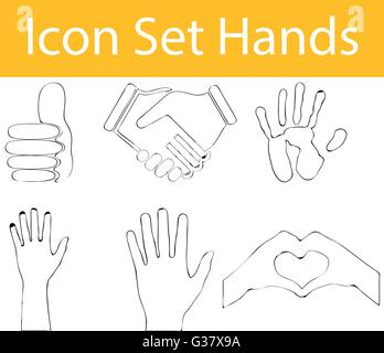 Drawn Doodle Lined Icon Set Hands I with 6 icons for different purchase in web und graphic design Stock Vector