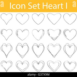 Drawn Doodle Lined Icon Set Heart I with 20 icons for the creative use in graphic design Stock Vector