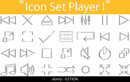Drawn Doodle Lined Icon Set Player I with 28 icons for the creative use in graphic design Stock Vector