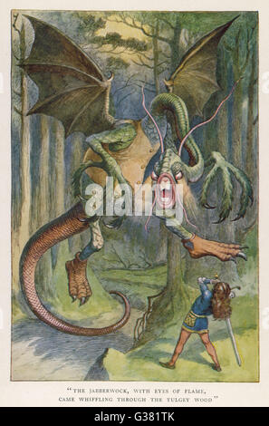 &quot;The jabberwock, with eye of  flame, came whiffling through  the tulgey wood&quot;       Date: First published: 1872 Stock Photo