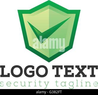 Vector green shield with a check icon in the center logo for business and security Stock Vector