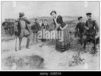 Mary Queen of Scots playing  golf at Saint Andrews,  Scotland        Date: 1563 Stock Photo