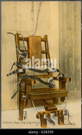 Execution by electric chair, Sing Sing Prison, New York, USA. Strapping ...