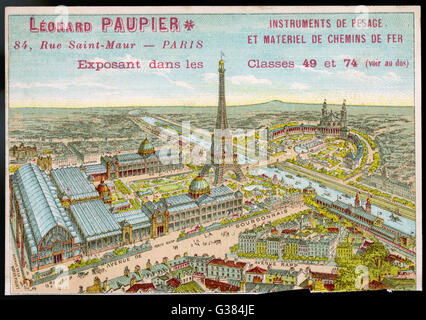 Bird's eye view of the Paris  1889 Exposition, with the Tour  Eiffel and the Trocadero        Date: 1889 Stock Photo