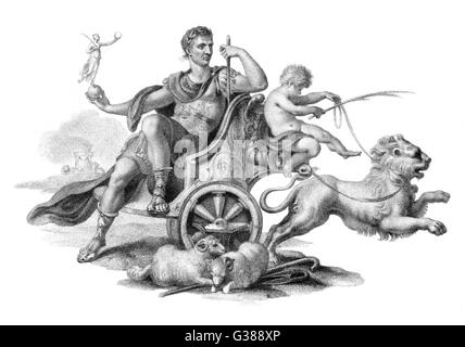 GAIUS JULIUS CAESAR Roman Emperor  depicted as a deity in  his chariot      Date: 100 - 44 BC