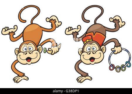 Cartoon illustration of funny monkey animal character with baby monkey ...