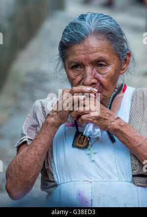 Portrait of an Salvadoran woman during the Flower & Palm Festival in Panchimalco, El Salvador Stock Photo