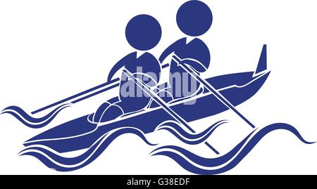 Sport icon design for kayaking in blue illustration Stock Vector
