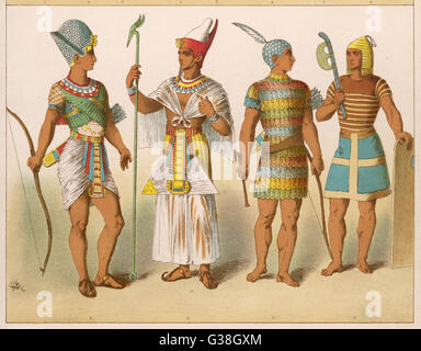 Various Egyptian costumes: Kings in war and ceremonial costume. Date ...