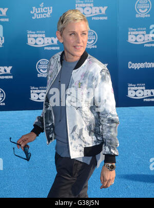 Hollywood, CA, USA. 8th June, 2016. 08 June 2016 - Hollywood. Ellen DeGeneres. Arrivals for the World Premiere Of Disney-Pixar's ''Finding Dory'' held at the El Capitan Theater. Photo Credit: Birdie Thompson/AdMedia Credit:  Birdie Thompson/AdMedia/ZUMA Wire/Alamy Live News Stock Photo