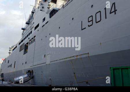 June 9, 2016 - Le Port, Reunion island, France - Having left Toulon on March 3 to a long-term operational deployment which led her to Australia, via Djibouti and Asia, the mission ''Jeanne d'Arc 2016'' of the French Marine Nationale stopped in Reunion for a week stay. Amphibious group, the mission ''Jeanne d'Arc'' is composed of the Landing Helicopter Dock (BPC) ''Tonnerre'', commanded by Captain Sudrat (also commander of the group ''Jeanne d'Arc'') and ''Guépratte'', a second-line multi-mission La Fayette-class frigate, which ensures the escort of the BPC and commanded by Commander Pothier. Stock Photo