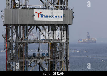 Geoje, Gyeongnam, South Korea. 10th June, 2016. U.S. Deep water company derrick transocean under construction at NOV Sadeung Yard in Geoje, South Korea. South KoreaÂ¡Â¯s government is at the forefront of efforts to revive the shipbuilders, which employ almost 62,000 people, or 1.4 percent of the nationÂ¡Â¯s manufacturing sector workforce. After pledging active steps in April to help the sector weather the slowdown, policy makers in Seoul on Wednesday announced an 11 trillion-won ($9.5 billion) fund to help lenders absorb losses. © Seung Il Ryu/ZUMA Wire/Alamy Live News Stock Photo