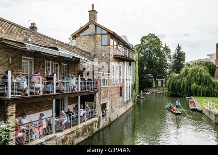 CAMBRIDGE, UK - AUGUST 11, 2015:   Punting on the river Cam. Some companies and students hire punts to visitors and tourists.
