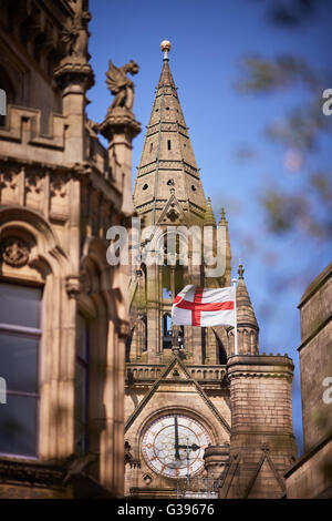 Manchester townhall clock tower   Manchester Town Hall is a Victorian, Neo-gothic municipal building in Manchester, England. It Stock Photo