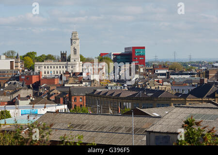 barnsley town centre   Barnsley Town Hall the Metropolitan Borough of Barnsley on the skyline from above looking down It bears m Stock Photo