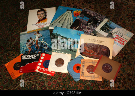 Greek Record Collection Singles And Albums Stock Photo