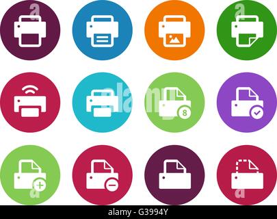 Printer circle icons on white background. Stock Vector