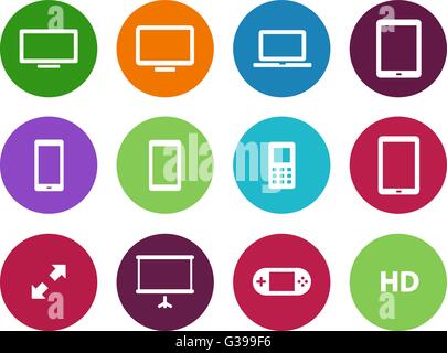 Screens circle icons on white background. Stock Vector