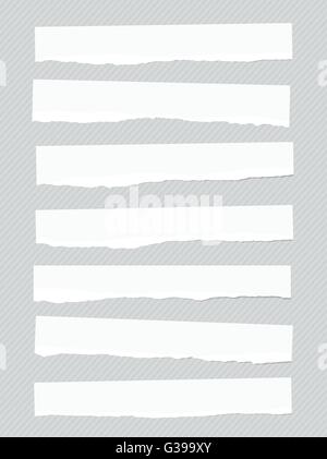 Ripped white blank paper pieces are stuck on striped background Stock Vector