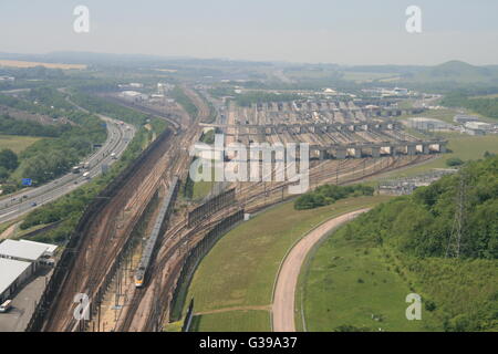 CHANNEL TUNNEL RAIL TERMINAL AND TRAINS IN FOLKESTONE,KENT,UK Stock Photo