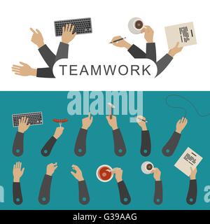 flat banner set with teamwork, business process and success, stock ...