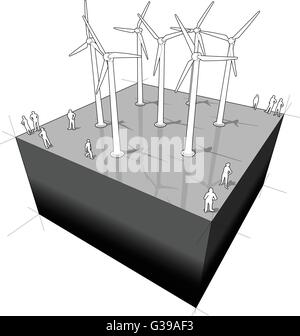 diagram of a wind turbines farm Stock Vector