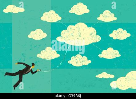 Cloud Computing A businessman connecting to cloud server with his mobile mobile device. Stock Vector