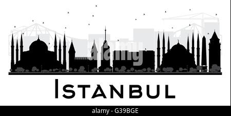Istanbul City skyline black and white silhouette. Vector illustration. Simple flat concept for tourism presentation, banner Stock Vector