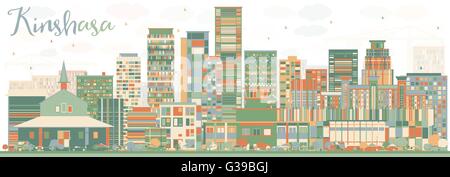 Abstract Kinshasa Skyline with Color Buildings. Vector Illustration. Business Travel and Tourism Concept with Historic Buildings Stock Vector