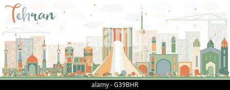 Abstract Tehran Skyline with Color Landmarks. Vector Illustration. Business Travel and Tourism Concept with Historic Buildings. Stock Vector