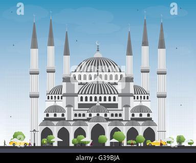 Blue Mosque in Istanbul Turkey. Vector Illustration. Business Travel and Tourism Concept with Historic Building. Stock Vector