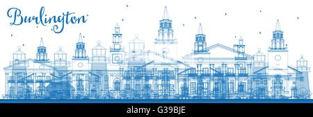Outline Burlington (Vermont) City Skyline with Blue Buildings. Vector Illustration. Business and tourism concept Stock Vector