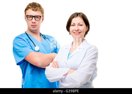 young and experienced doctors working in team portrait isolated Stock Photo