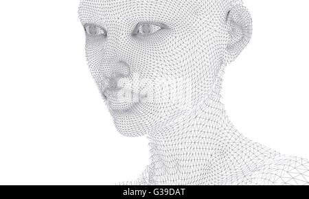 woman face in wireframe lines isolated on white Stock Photo