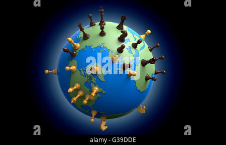 symbol of geopolitics the world globe with chess pieces Stock Photo - Alamy