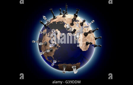 symbol of geopolitics the world globe with chess pieces Stock Photo - Alamy