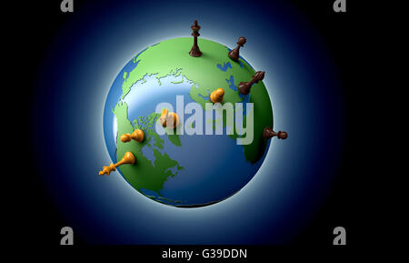 symbol of geopolitics the world globe with chess pieces Stock Photo - Alamy