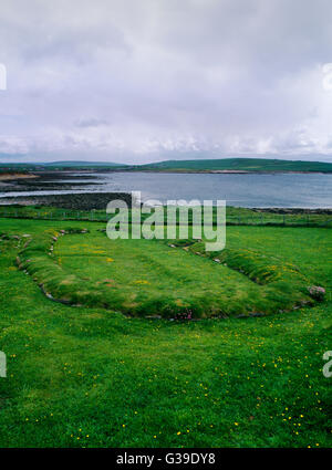 A Viking-age (c AD800-C12th) domestic hall-house (long hall, aisled hall) on the tidal island of the Brough of Birsay, off Mainland, Orkney. Stock Photo