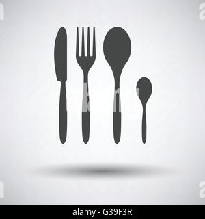 Silverware set icon on gray background with round shadow. Vector illustration. Stock Vector