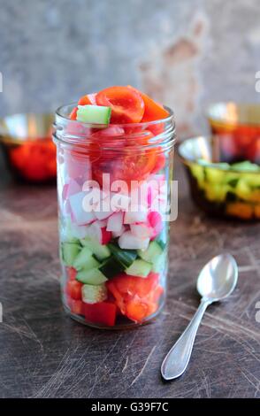 Fresh vegetables salad in a jar Stock Photo