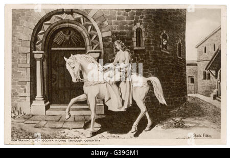 Lady Godiva rides through  Coventry, keeping her promise  to Leofric the Earl of Mercia.  The Earl had agreed to lift  exactions on his tenants, in  return for her breezy ride. Stock Photo