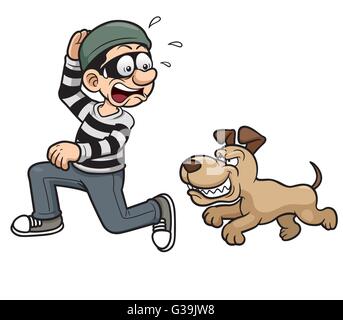 Vector illustration of Thief running a dog cartoon Stock Vector
