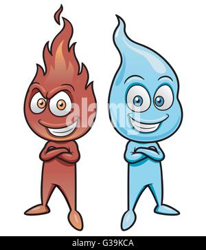 Vector illustration of Cartoon Fire and Water Stock Vector