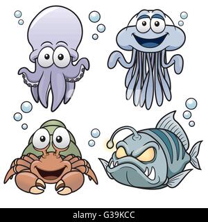 Vector illustration of Sea Animals cartoon Stock Vector