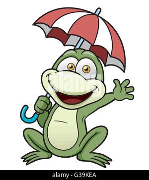 Vector illustration of Frog holding umbrella Cartoon Stock Vector