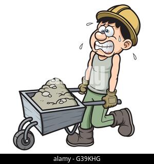 Vector illustration of Cartoon worker with wheelbarrow Stock Vector