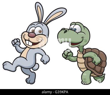 Vector illustration of Cartoon Rabbit and turtle Stock Vector
